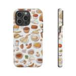 Tough phone case with artistic food background design, suitable for iPhone XS-XS Max, 12-12 Pro Max, 13-13 Pro Max, 14-14 Pro Max, and 15-15 Pro Max.