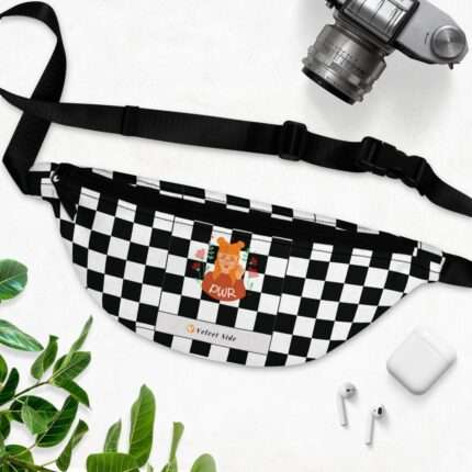 Chess style velvet fanny pack with adjustable strap