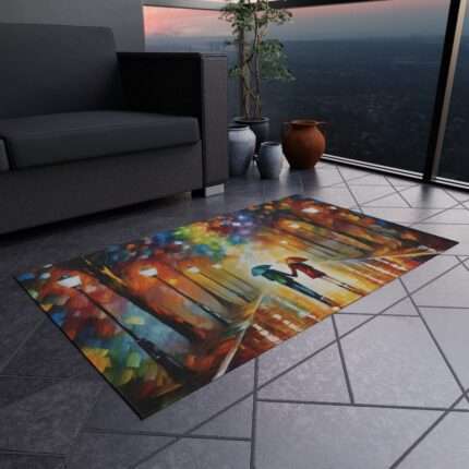 Chenille velvet outdoor rug featuring canvas art design, perfect for adding style and safety to outdoor spaces.