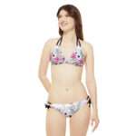 Premium flowers design strappy bikini set with VelvetSide fabric, perfect for poolside or beach outings.