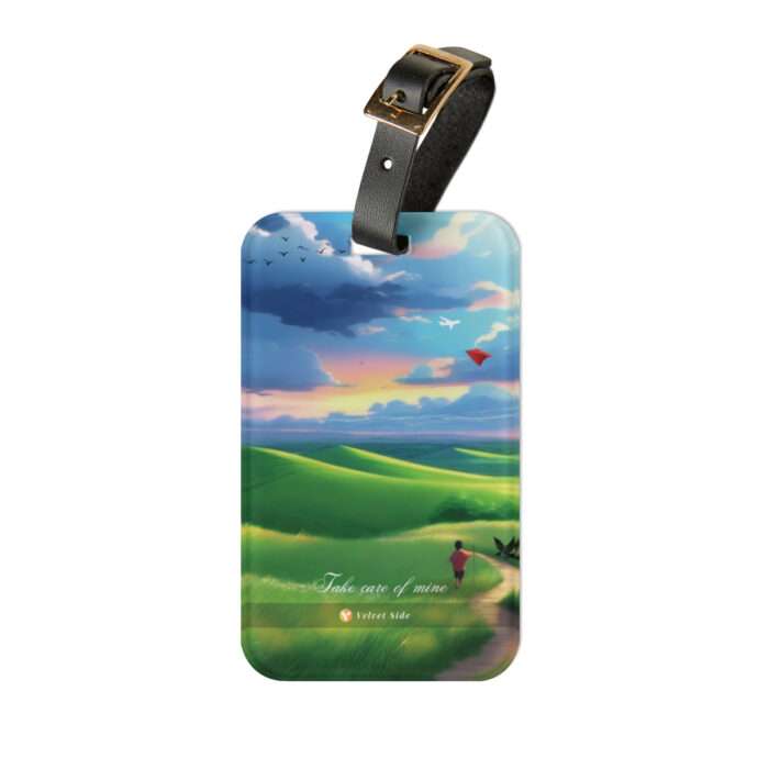 Beautiful Village View Luggage Tag with Velvet Side and Durable Leather Strap