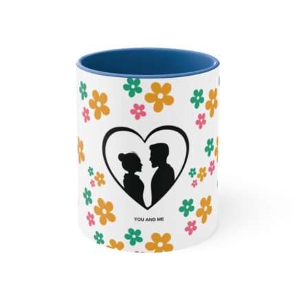 Two vibrant accent coffee mugs with colorful designs on a white background.