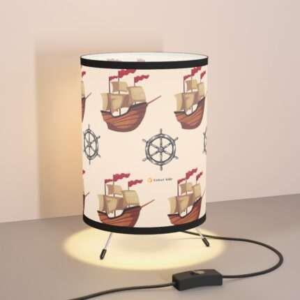 Nautical tripod lamp with galvanized steel base and sailor design, perfect for coastal-themed décor.