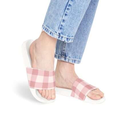 Trendy PU slide sandals with checkered pattern for women's summer fashion