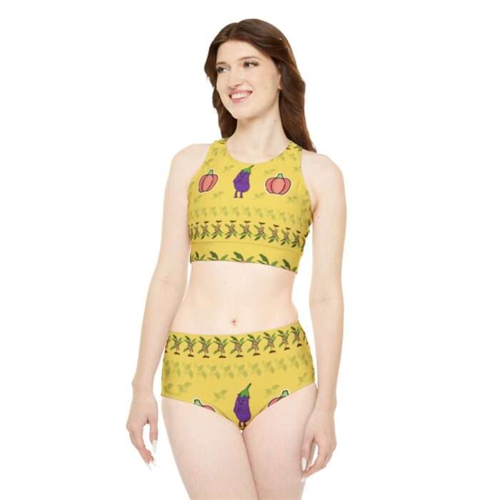 Sporty bikini set in eggplant art with high-end comfort and athletic style