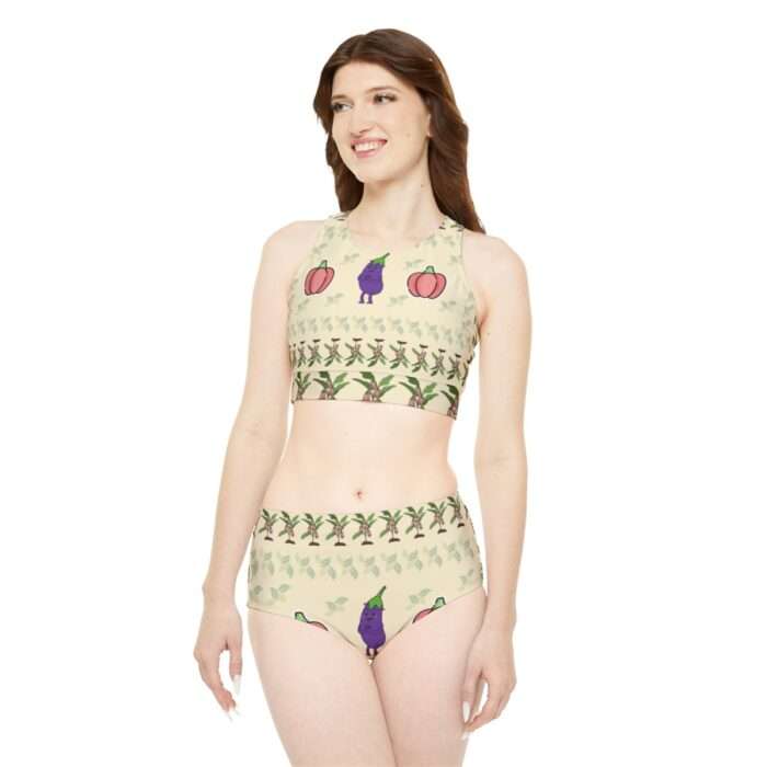 Sporty bikini set in athletic eggplant art style with high-end comfort